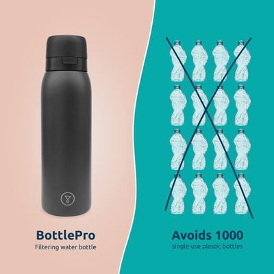 Tappwater Water Bottles , Bottlepro, Reusable Bottle, Filters +80 Contaminants, Sustainable Refills And Airtight Closure, Bottle With Filter, 750Ml, Black, Btlpro-B101A