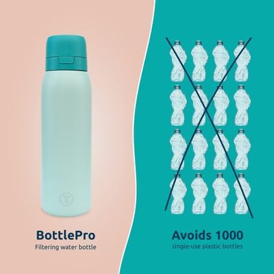 Tappwater Water Bottles , Bottlepro, Reusable Bottle, Filters +80 Contaminants, Sustainable Refills And Airtight Closure, Bottle With Filter, 750Ml, Green, Btlpro-G101A