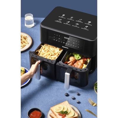 Daewoo Air Fryer , 4.5 + 4.5 Litre, Dual Zone, 2400 W, Non-Stick Tray, 60-200 C, 60 Mins Timer, 11 Presets, Black, Daf 90Dv