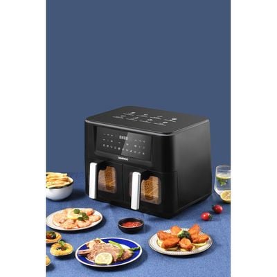 Daewoo Air Fryer , 4.5 + 4.5 Litre, Dual Zone, 2400 W, Non-Stick Tray, 60-200 C, 60 Mins Timer, 11 Presets, Black, Daf 90Dv