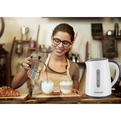 Daewoo Kettle , 1.7 Litre , 1850 - 2200 W, Water Level Indicator, Easy Clean, Auto Shut-Off, White, Dek 8805