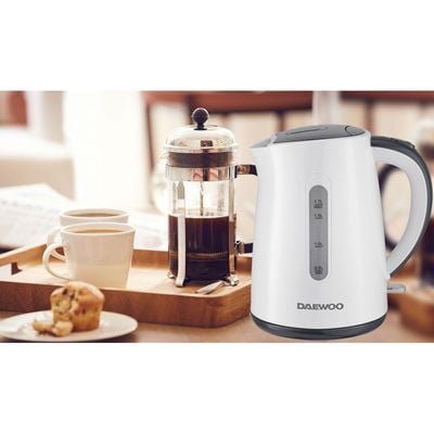 Daewoo Kettle , 1.7 Litre , 1850 - 2200 W, Water Level Indicator, Easy Clean, Auto Shut-Off, White, Dek 8805