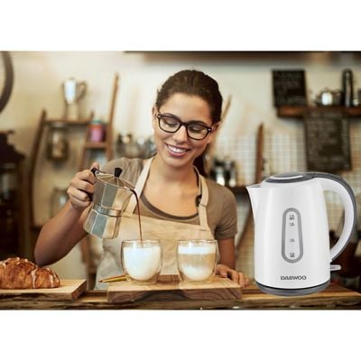 Daewoo Kettle , 1.7 Litre , 1850 - 2200 W, Water Level Indicator, Easy Clean, Auto Shut-Off, White, Dek 8806