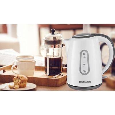 Daewoo Kettle , 1.7 Litre , 1850 - 2200 W, Water Level Indicator, Easy Clean, Auto Shut-Off, White, Dek 8806