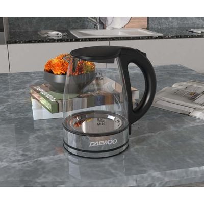 Daewoo Kettle , 1.7 Litre , 1850 - 2200 W, Glass Design, Easy Clean, Auto Shut-Off, Blue Light Ring, Glass, Dek 1218