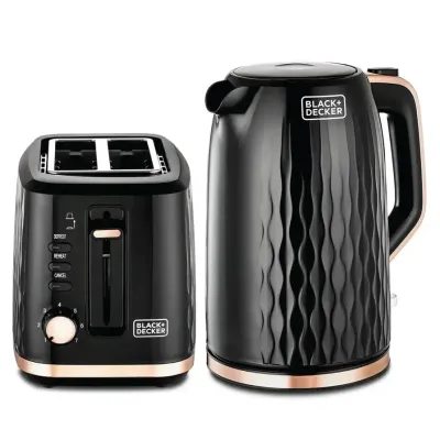 Black + Decker Breakfast Set , Breakfast Set, Toaster 870W, Kettle 1.7L - 2200W , Black, Mbf90-B5 