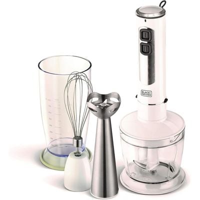 Black + Decker Food Chopper , Hand Blender With Chopper And Whisk, 400W, 4 In 1, Stainless Steel Stem, White, Sb4000-B5