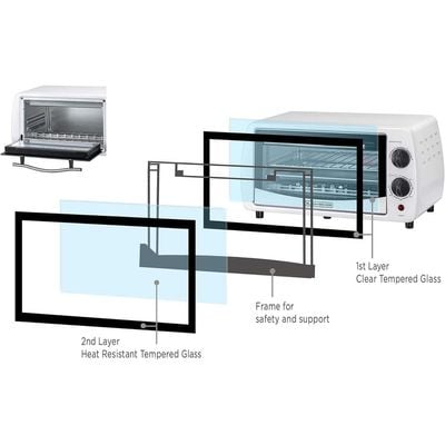 Black + Decker Electric Oven , Electric Oven, 800W, 9L, 90-230° Temp Setting, Double Grill With Convection, Double Glass Door For Safety, Multiple Accessories, For Toasting/Baking/Broiling, White, Tro9Dg-B5