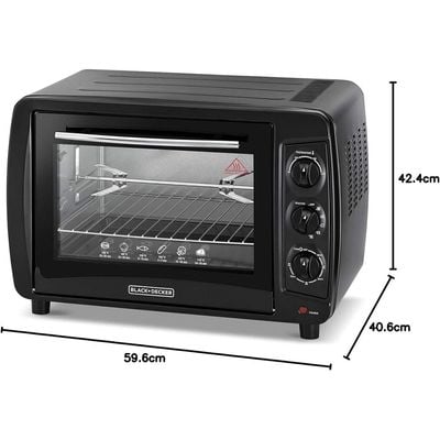 Black + Decker Electric Oven , Electric Oven, 1500W, 35L, 90-230° Temp Setting, Double Grill, Double Glass Door For Safety, Multiple Accessories, For Toasting/Baking/Broiling, Black, Tro35Rdg-B5