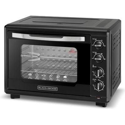 Black + Decker Electric Oven , Electric Oven, 2000W, 55L, 90-230° Temp Setting, Double Grill  & Rotisserie Function, Double Glass Door For Safety, Multiple Accessories, For Toasting/Baking/Broiling, Black, Tro55Rdg-B5