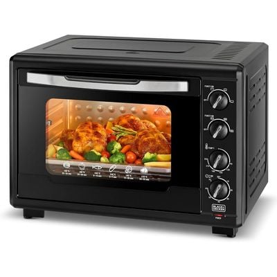 Black + Decker Electric Oven , Electric Oven, 2000W, 55L, 90-230° Temp Setting, Double Grill  & Rotisserie Function, Double Glass Door For Safety, Multiple Accessories, For Toasting/Baking/Broiling, Black, Tro55Rdg-B5