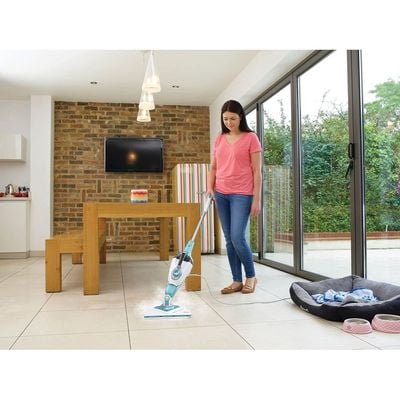 Black + Decker Steam Mop , Steam Mop, 1300W, 10-In-1, 180° Swivel Steering, Removable Water Tank, Chemical-Free Cleaning, Safe For All Sealed Floors, Anti Slip Suction, White, Fsmh13E10-B5