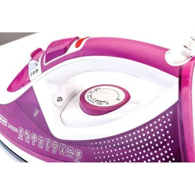 Black + Decker Steam Iron , Steam Iron, 2400W, Auto Shutoff And Ceramic Soleplate Magenta, Pink, X2450-B5 