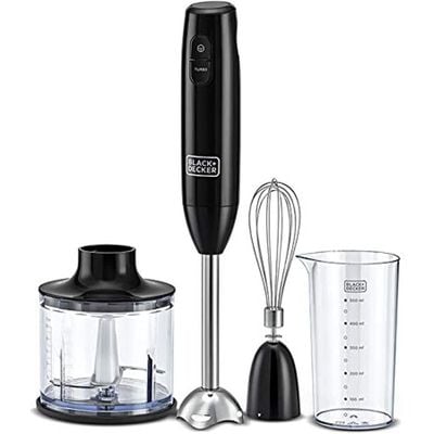 Black + Decker Hand Blender , Hand Blender, 600Ml Chopping Bowl, 2 Speeds, 3-In-1 Functionality For Blending, Chopping, And Whisking, Black, Hb600-B5