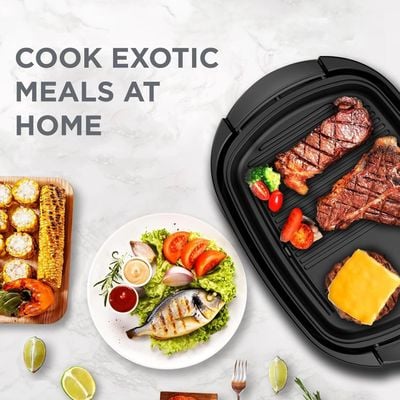 Black + Decker Grill , Grill, 1500W, Large Non-Stick Griddle With Glass Lid, 5-Level Temp Control, Cool-Touch Handles, Efficient Fat Draining, Black, Gh1500-B5