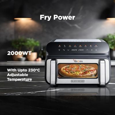 Black + Decker Grill , Grill, 2000W, Led Touch Panel, 8 Presets, 80-230°C Adjustable Temp, 60-Min Timer, Preheat Function, 10" Pizza Tray Included, Black, Pgaf105-B5