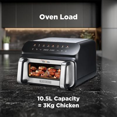 Black + Decker Grill , Grill, 2000W, Led Touch Panel, 8 Presets, 80-230°C Adjustable Temp, 60-Min Timer, Preheat Function, 10" Pizza Tray Included, Black, Pgaf105-B5