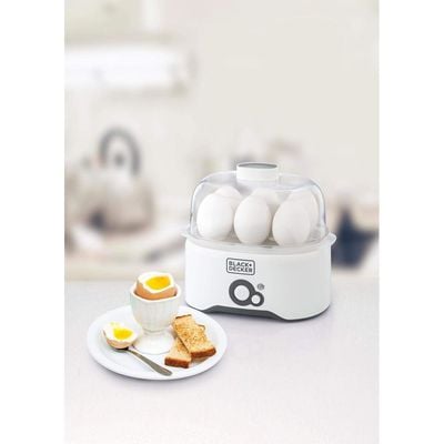 Black + Decker Egg Boiler , Egg Cooker, 6 Piece, 280W, With Cooking Rack And 2 Poaching Pan Dry Boil, White, Eg200-B5