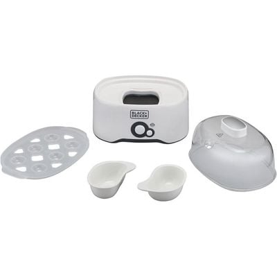 Black + Decker Egg Boiler , Egg Cooker, 6 Piece, 280W, With Cooking Rack And 2 Poaching Pan Dry Boil, White, Eg200-B5