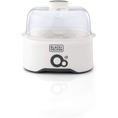 Black + Decker Egg Boiler , Egg Cooker, 6 Piece, 280W, With Cooking Rack And 2 Poaching Pan Dry Boil, White, Eg200-B5