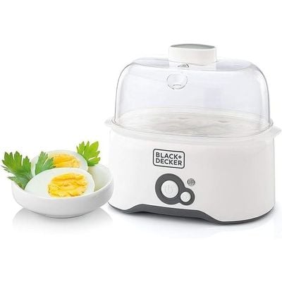 Black + Decker Egg Boiler , Egg Cooker, 6 Piece, 280W, With Cooking Rack And 2 Poaching Pan Dry Boil, White, Eg200-B5