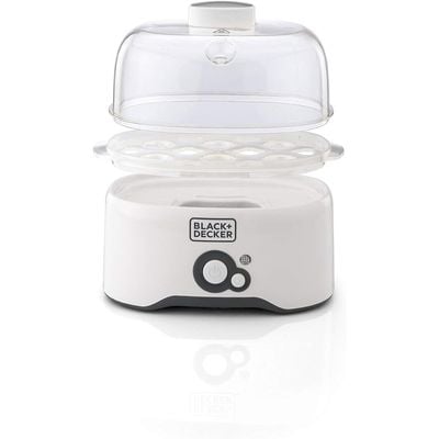 Black + Decker Egg Boiler , Egg Cooker, 6 Piece, 280W, With Cooking Rack And 2 Poaching Pan Dry Boil, White, Eg200-B5