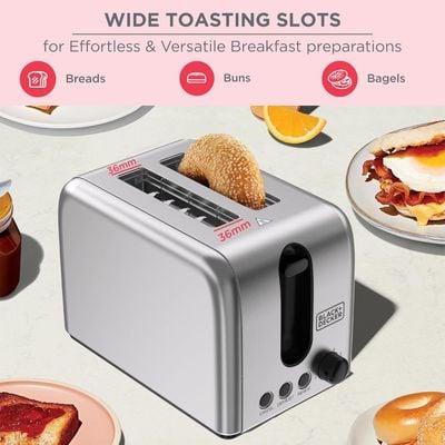 Black + Decker Toaster , Toaster, 2 Slice, 1050W, 6 Browning Levels, Defrost, Reheat & Cancel Functions,, Black, Et244-B5