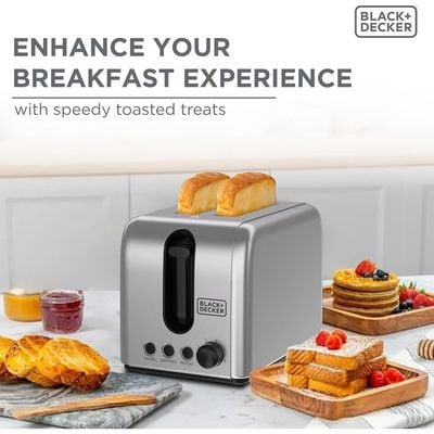 Black + Decker Toaster , Toaster, 2 Slice, 1050W, 6 Browning Levels, Defrost, Reheat & Cancel Functions,, Black, Et244-B5