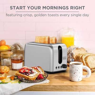 Black + Decker Toaster , Toaster, 2 Slice, 1050W, 6 Browning Levels, Defrost, Reheat & Cancel Functions,, Black, Et244-B5