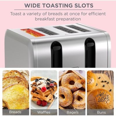 Black + Decker Toaster , Toaster, 4 Slice, 2100W, 6 Browning Levels, Defrost, Reheat & Cancel Functions,, Silver, Et444-B5