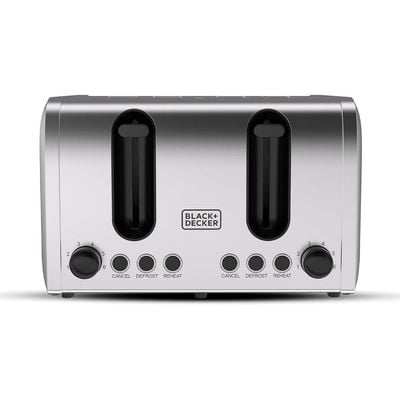 Black + Decker Toaster , Toaster, 4 Slice, 2100W, 6 Browning Levels, Defrost, Reheat & Cancel Functions,, Silver, Et444-B5