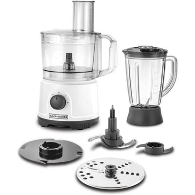 Black + Decker Food Processor , Food Processor, 800W, 24 Function , 2L Bowl, 1.5L Blender Jar, Stainless Steel Slicing, Shredding Disc, Chopper Blade, Dough Maker, Whisk, White, Fx822-B5