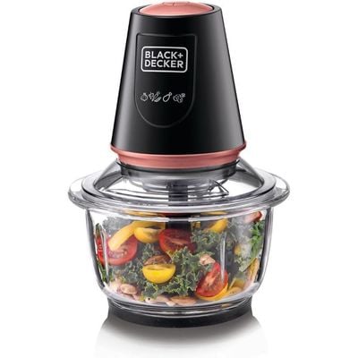 Black + Decker Food Chopper , Food Chopper, 400W, 1.2L, Glass Bowl, Black, Gc430-B5