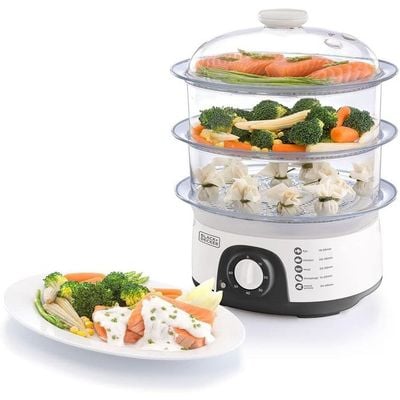 Black + Decker Food Steamer , Food Steamer, 775W, 10L, 3 Tier Detachable , White, Hs6000-B5