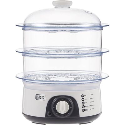 Black + Decker Food Steamer , Food Steamer, 775W, 10L, 3 Tier Detachable , White, Hs6000-B5