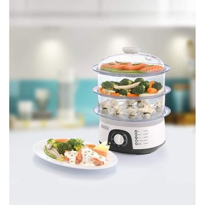 Black + Decker Food Steamer , Food Steamer, 775W, 10L, 3 Tier Detachable , White, Hs6000-B5