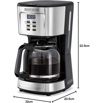 Black + Decker Coffee Maker , Coffee Maker, 900W, 12 Cup Coffee Maker, 1.5L Glass Carafe, Black, Dcm85-B5