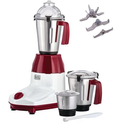 Black + Decker Mixer Grinder , Mixer Grinder, 3-In-1 Multifunctional, 750W, 3 Jars Set: Blender, Wet Dry Grinder And A Chutney Jar, White, Mg750-B5