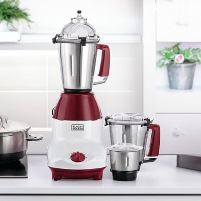 Black + Decker Mixer Grinder , Mixer Grinder, 3-In-1 Multifunctional, 750W, 3 Jars Set: Blender, Wet Dry Grinder And A Chutney Jar, White, Mg750-B5