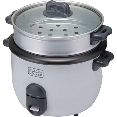 Black + Decker Rice Cooker , Rice Cooker, 700W, 1.8L, Removable Non-Stick Bowl & Steaming Tray, Water Level Indicator, Glass Lid & Cool Touch, White, Rc1860-B5