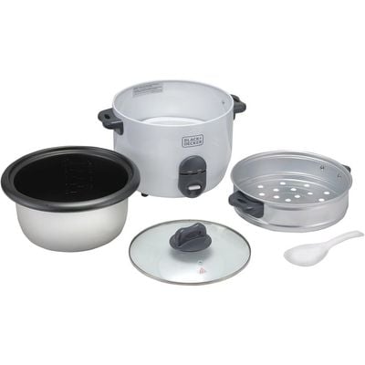 Black + Decker Rice Cooker , Rice Cooker, 700W, 1.8L, Removable Non-Stick Bowl & Steaming Tray, Water Level Indicator, Glass Lid & Cool Touch, White, Rc1860-B5