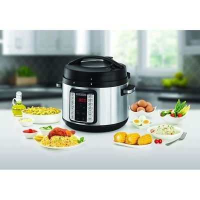 Black + Decker Pressure Cooker , Electric Pressure Cooker, 6L, 1000W, 12 Smart Programs, 9 Safety Features, Black, Pcp1000-B5