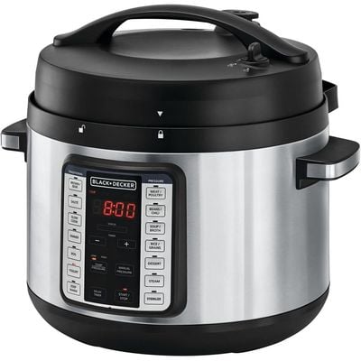 Black + Decker Pressure Cooker , Electric Pressure Cooker, 6L, 1000W, 12 Smart Programs, 9 Safety Features, Black, Pcp1000-B5