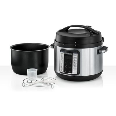 Black + Decker Pressure Cooker , Electric Pressure Cooker, 6L, 1000W, 12 Smart Programs, 9 Safety Features, Black, Pcp1000-B5