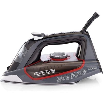 Black + Decker Steam Irons , Steam Irons, 2200W, Ceramic Coated Soleplate With Anti Calc Anti Drip, Self Clean And Auto Shutoff, Removes Stubborn Creases, 380Ml, Black, X2050-B5