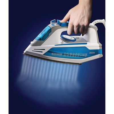 Black + Decker Steam Irons , Steam Irons, 2800W, 2 Way Auto Shut-Off Anti Drip, Anodized Sole Plate Variable Steam Iron, Blue, X2800-B5