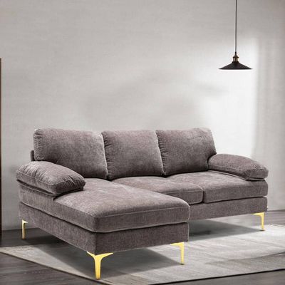 Microfiber Right Hand Chaise Sofa - Grey, 215cm W x 140cm D x 85cm H