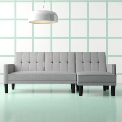 Reversible Wide Linen Sofa Chaise Sleeper - Light Gray, 210cm W x 140cm D x 80cm H