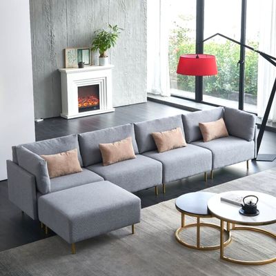 Wide Linen Symmetrical Curved Corner Sectional Sofa - Gray Polyester, 300cm W x 150cm D x 85cm H