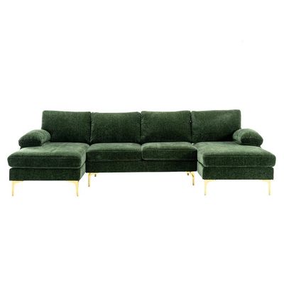 Wide Symmetrical Modular U Shaped Sofas - Green Linen Blend, 280cm W x 140cm D x 90cm H